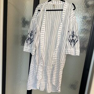 XCVI White and Navy Striped Blouse